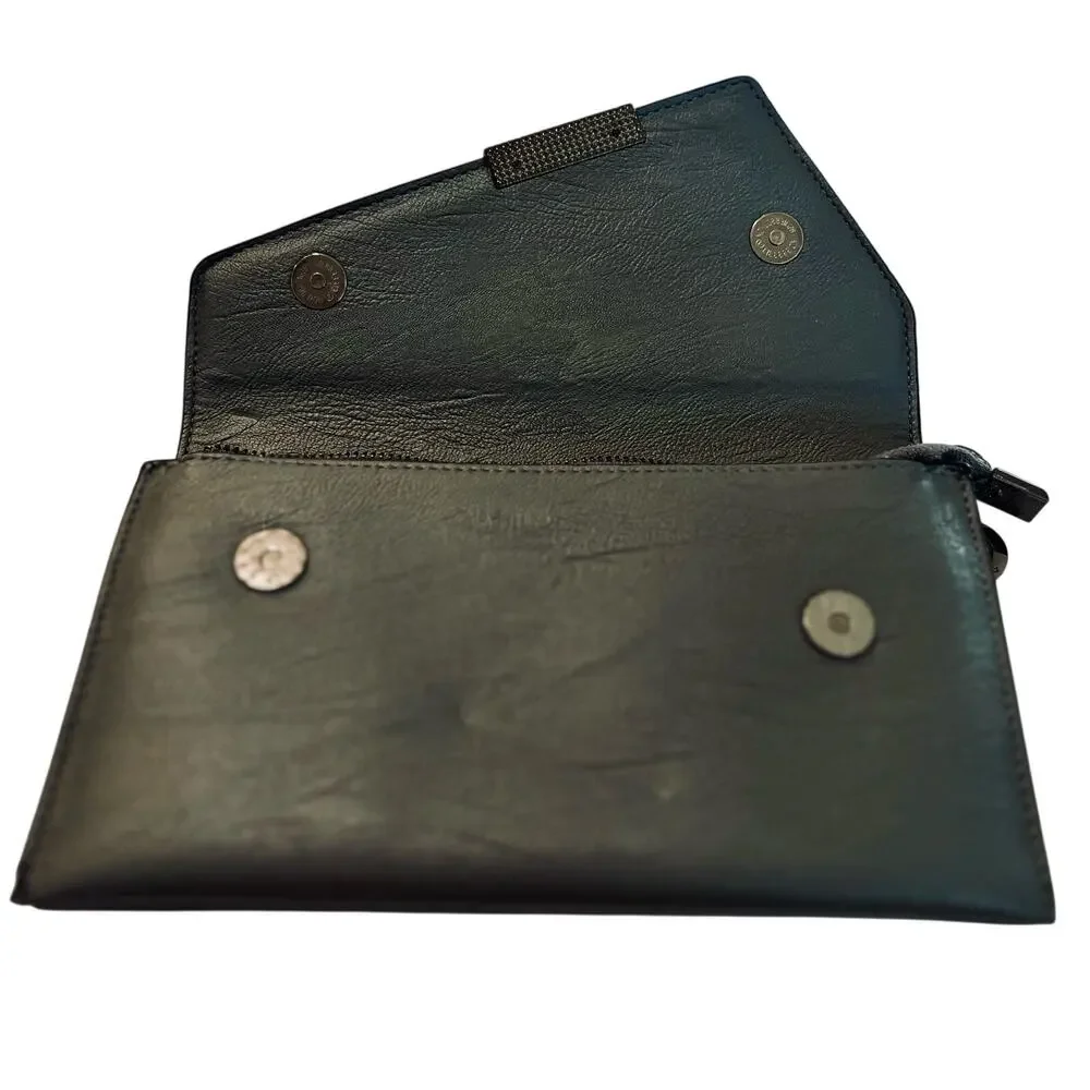 Authentic Xuan Dong Designer Gray Leather Asymmetrical Envelope Clutch Wallet